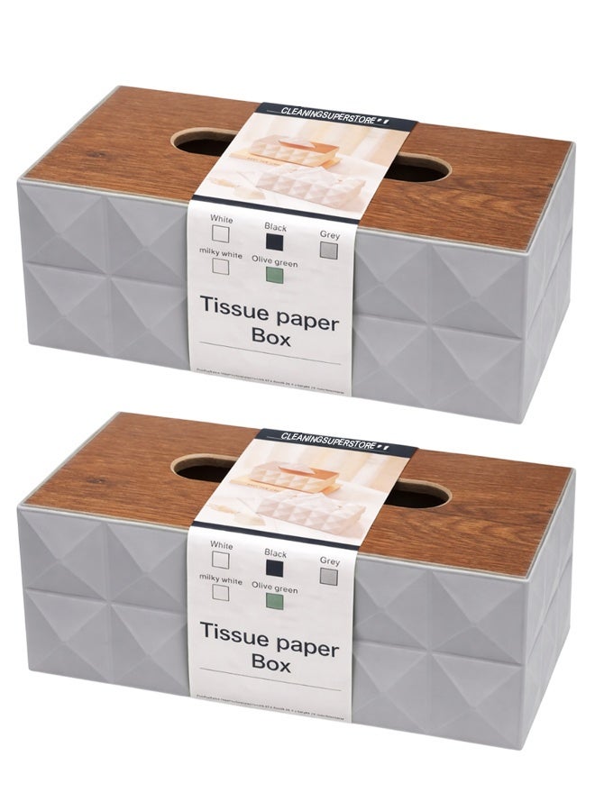 2 Grey Modern Tissue Box Cover with Lid – Decorative Rectangular Tissue Holder for Bathroom, Living Room, Bedroom & Office